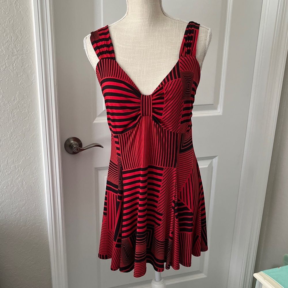 Pretty Woman Red and Black Geo Stretch Dress NWT VTG Made in USA SZ M